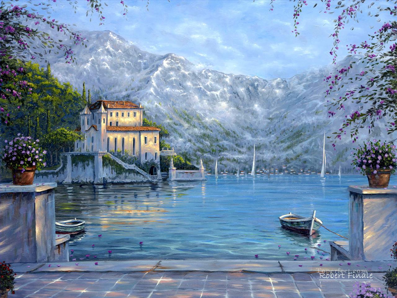 Lake Como Italy Robert Fin winter Oil Paintings